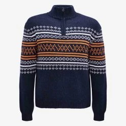We Norwegians Setesdal 1/4 Zip Sweater Men Navy/Orange